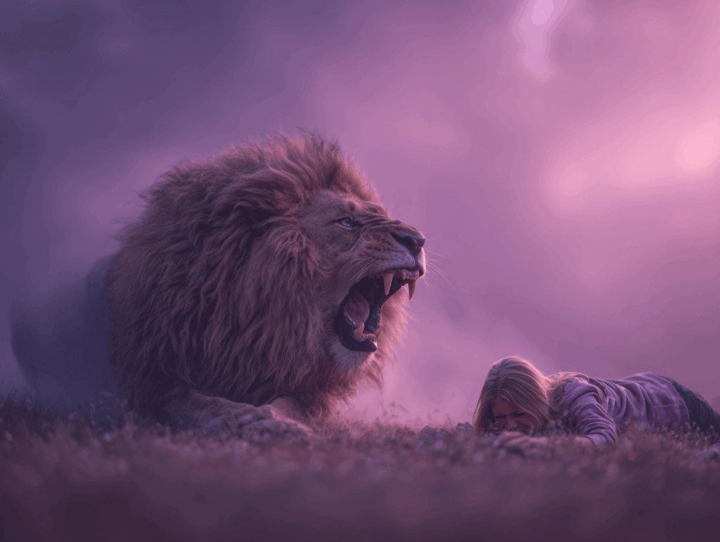 شیر درنده در حال حمله