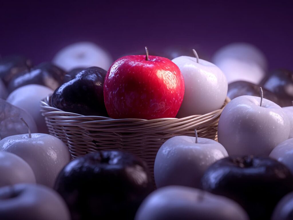 سبدی پر از سیب‌های رنگارنگ