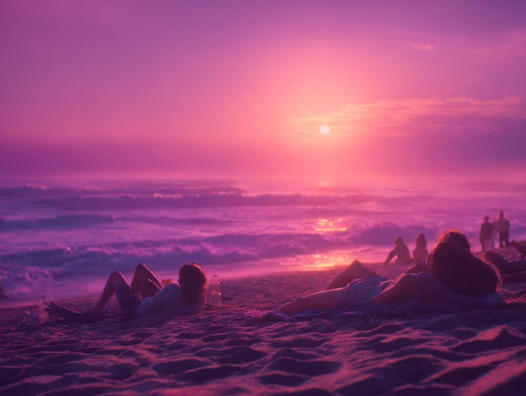 ساحل دریا در هنگام غروب